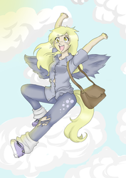 Size: 2480x3507 | Tagged: safe, artist:eternitymaze, derpy hooves, human, g4, female, humanized, mailbag, solo, tailed humanization, winged humanization