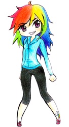 Size: 929x1712 | Tagged: safe, artist:melody-in-the-air, rainbow dash, human, g4, female, humanized, solo, traditional art