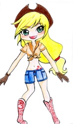 Size: 1012x1712 | Tagged: safe, artist:melody-in-the-air, applejack, human, g4, female, humanized, solo, traditional art