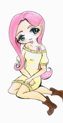Size: 866x1677 | Tagged: safe, artist:melody-in-the-air, fluttershy, human, g4, female, humanized, solo, traditional art
