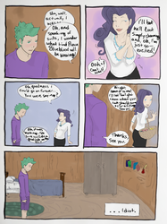 Size: 1677x2238 | Tagged: safe, artist:demdoodles, rarity, spike, comic:measurements, g4, comic, female, humanized, male, ship:sparity, shipping, straight