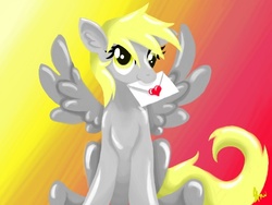 Size: 640x480 | Tagged: safe, artist:silvercommando, derpy hooves, pegasus, pony, g4, female, heart, letter, mail, mare, mouth hold, solo