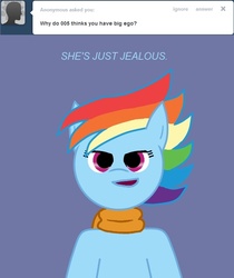 Size: 629x750 | Tagged: safe, rainbow dash, g4, alternate hairstyle, ask, blue background, bust, cyborg 009, front view, looking at you, no catchlights, simple background, solo, tumblr