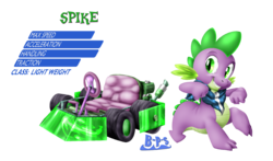 Size: 2008x1181 | Tagged: safe, artist:blue-paint-sea, spike, dragon, g4, kart stats, male, mario kart, parody, ponykart, simple background, solo, transparent background