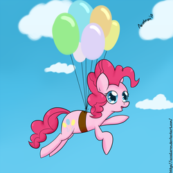 Size: 900x900 | Tagged: safe, artist:acceleron, pinkie pie, g4, balloon, flying, then watch her balloons lift her up to the sky