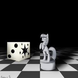 Size: 3000x3000 | Tagged: safe, artist:acceleron, twilight sparkle, horse, g4, chess, dice, die, knight, knight pony chess, statue