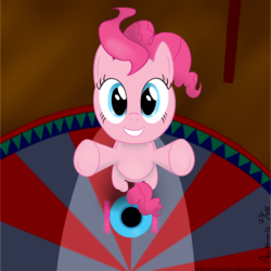 Size: 1500x1500 | Tagged: safe, artist:acceleron, pinkie pie, earth pony, pony, g4, circus, female, mare, party cannon, pony cannonball, solo