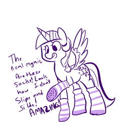 Size: 500x500 | Tagged: safe, artist:mt, twilight sparkle, alicorn, pony, g4, clothes, female, mare, monochrome, socks, solo, striped socks, twilight sparkle (alicorn)