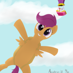 Size: 900x900 | Tagged: safe, artist:acceleron, apple bloom, scootaloo, sweetie belle, g4, cutie mark crusaders, hot air balloon, skydiving