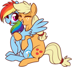 Size: 402x377 | Tagged: safe, artist:lulubell, applejack, rainbow dash, g4, female, hug, lesbian, ship:appledash, shipping, simple background, transparent background