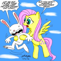 Size: 800x800 | Tagged: safe, artist:pheeph, fluttershy, g4, crossover, duo, max (sam and max), sam and max