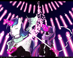 Size: 1000x786 | Tagged: safe, artist:ladyanidraws, shining armor, twilight sparkle, g4, bleach (manga), duo, kuchiki byakuya, kuchiki rukia