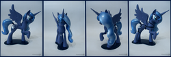 Size: 3065x1024 | Tagged: safe, artist:groovebird, princess luna, pony, g4, breeching, female, harness, raised hoof, sculpture, solo, tail, tail wrap