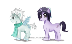 Size: 850x518 | Tagged: safe, artist:kitimisu, bleach (manga), duo, hinamori momo, hitsugaya toshiro, ponified, simple background, transparent background