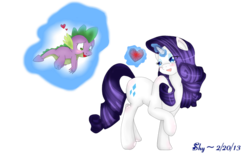 Size: 1920x1200 | Tagged: safe, artist:shymemories, rarity, spike, dragon, pony, unicorn, g4, bedroom eyes, blushing, female, fire ruby, heart, looking back, magic, male, mare, open mouth, raised hoof, ship:sparity, shipping, simple background, smiling, straight, telekinesis, transparent background, wingding eyes