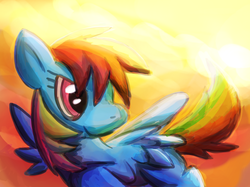 Size: 1500x1120 | Tagged: safe, artist:conversekicker, rainbow dash, pony, g4, female, solo, sunset