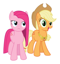 Size: 443x475 | Tagged: safe, artist:martinnus1, applejack, pinkie pie, earth pony, pony, g4, .svg available, applejack's hat, cowboy hat, duo, duo female, element of honesty, female, hat, mare, pinkamena diane pie, simple background, svg, swapped cutie marks, transparent background, unamused, vector