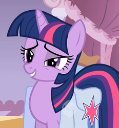 Size: 532x573 | Tagged: safe, twilight sparkle, pony, unicorn, g4, female, grin, mare, saddle bag, smiling, solo, unicorn twilight