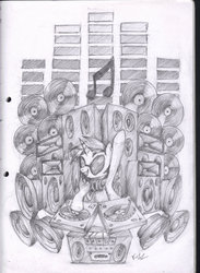 Size: 1024x1400 | Tagged: safe, artist:varijani, dj pon-3, vinyl scratch, g4, headphones, monochrome, pencil drawing, traditional art