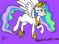 Size: 640x480 | Tagged: safe, artist:sdych, derpy hooves, princess celestia, alicorn, pony, g4, cutie mark, derp, derpicorn, derplestia, female, paper bag, purple background, race swap, simple background, solo, swapped cutie marks