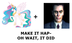 Size: 1337x796 | Tagged: safe, princess celestia, g4, exploitable meme, g-man, half-life, i never asked for this, make it happen, meta