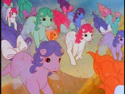 Size: 640x480 | Tagged: safe, screencap, lily (g1), peach blossom, flutter pony, g1, my little pony: the movie (g1), army, background pony