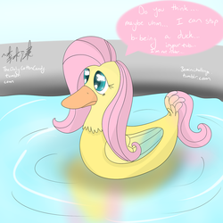 Size: 1280x1280 | Tagged: safe, artist:lightningnickel, fluttershy, bird, duck, g4, 30 minute art challenge, colored wings, female, flutterduck, gradient wings, solo, species swap, water