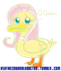 Size: 300x351 | Tagged: safe, artist:cowardlydoctor, fluttershy, bird, duck, g4, 30 minute art challenge, female, flutterduck, quack, simple background, solo, species swap, white background