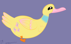 Size: 1280x790 | Tagged: safe, artist:superblobmonster, fluttershy, bird, duck, g4, 30 minute art challenge, female, flutterduck, op, purple background, simple background, solo, species swap