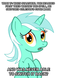 Size: 750x1000 | Tagged: safe, lyra heartstrings, g4, magical mystery cure, my little pony: friendship is magic, conspiracy lyra, exploitable meme, meme, text