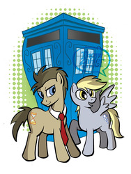 Size: 576x768 | Tagged: safe, artist:thom zahler, derpy hooves, doctor whooves, time turner, pegasus, pony, g4, doctor who, female, mare, tardis, the doctor