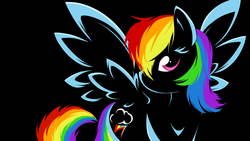 Size: 1920x1080 | Tagged: safe, artist:bamboodog, rainbow dash, pegasus, pony, g4, black background, cutie mark, female, lineart, mare, simple background, solo, spread wings, wallpaper, wings