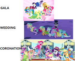 Size: 807x661 | Tagged: safe, applejack, doctor whooves, fluttershy, pinkie pie, princess cadance, rainbow dash, rarity, shining armor, spike, time turner, twilight sparkle, alicorn, pony, g4, clothes, dress, female, gala dress, mare, twilight sparkle (alicorn)