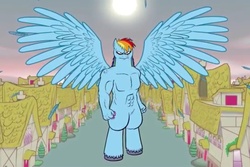 Size: 960x640 | Tagged: safe, artist:hotdiggedydemon, rainbow dash, anthro, .mov, swag.mov, g4, badass, gigadash, muscles, this isn't even my final form