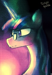 Size: 417x600 | Tagged: dead source, safe, artist:berrydrops, twilight sparkle, pony, unicorn, g4, female, glasses, mare, profile, solo