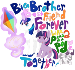 Size: 1066x1000 | Tagged: safe, artist:fuzzai, shining armor, twilight sparkle, pony, unicorn, g4, brother and sister, female, filly, foal, kite, magic, male, siblings, simple background, transparent background, unicorn twilight, young