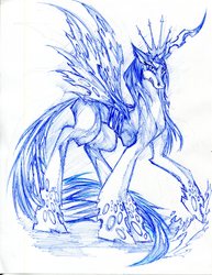 Size: 2550x3300 | Tagged: safe, artist:winddragon24, queen chrysalis, changeling, g4, changeling king, king metamorphosis, monochrome, pen drawing, rule 63, simple background, solo, traditional art, white background