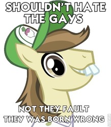 Size: 436x499 | Tagged: safe, hayseed turnip truck, earth pony, pony, g4, almost politically correct redneck, image macro, male, redneck, solo, stallion