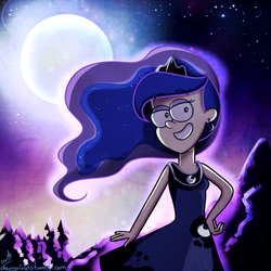 Size: 700x700 | Tagged: safe, artist:cherryviolets, princess luna, human, g4, female, gravity falls, humanized, male, moon, night, solo, style emulation