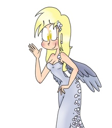 Size: 1600x1830 | Tagged: safe, artist:mcnuggyy, derpy hooves, human, g4, clothes, dignified wear, dress, female, gala dress, humanized, simple background, solo, white background, winged humanization