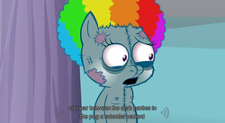 Size: 635x349 | Tagged: safe, artist:hotdiggedydemon, edit, rainbow dash, pony, .mov, swag.mov, g4, afro, caption, nipples, nudity, solo, youtube caption