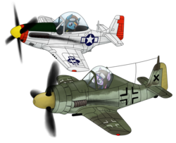 Size: 800x649 | Tagged: safe, artist:stardustxiii, rainbow dash, twilight sparkle, g4, aircraft, fighter, fw 190, luftwaffe, p-51 mustang, plane, simple background, transparent background