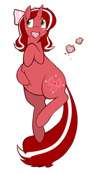 Size: 782x1546 | Tagged: safe, artist:redintravenous, oc, oc only, oc:red ribbon, pony, unicorn, bow, chubby, eating, fat, female, mare, poptart