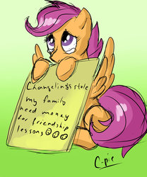 Size: 1024x1229 | Tagged: safe, artist:cursedpie, scootaloo, g4, crying, homeless, orphan