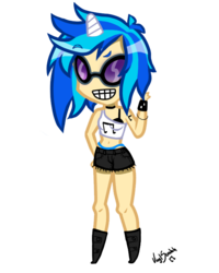 Size: 600x750 | Tagged: safe, artist:black-jenny, dj pon-3, vinyl scratch, human, g4, belly button, bra, clothes, female, horn, horned humanization, humanized, midriff, panties, simple background, solo, thong, transparent background, underwear