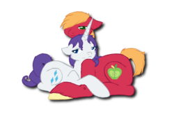 Size: 752x511 | Tagged: safe, artist:flow3r-child, big macintosh, rarity, earth pony, pony, unicorn, g4, male, prone, ship:rarimac, shipping, simple background, stallion, straight, transparent background, unshorn fetlocks