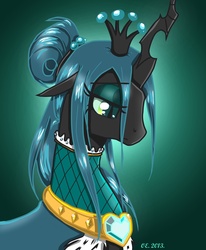 Size: 1651x2003 | Tagged: safe, artist:yula568, queen chrysalis, changeling, changeling queen, g4, a better ending for chrysalis, alternate hairstyle, alternate timeline, alternate universe, beautiful, clothes, dress, female, necklace, what if