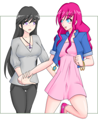 Size: 435x539 | Tagged: safe, artist:jonfawkes, octavia melody, pinkie pie, human, g4, clothes, dress, duo, humanized, shirt