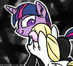 Size: 1280x1164 | Tagged: safe, twilight sparkle, oc, g4, abstract background, dark background, duo, outline, white outline