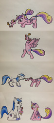 Size: 1280x2880 | Tagged: safe, artist:adurot, princess cadance, shining armor, oc, alicorn, pony, unicorn, g4, ask-pony-kirby, comic, female, male, mare, ship:shiningcadance, shipping, sitting, stallion, straight, traditional art, vore